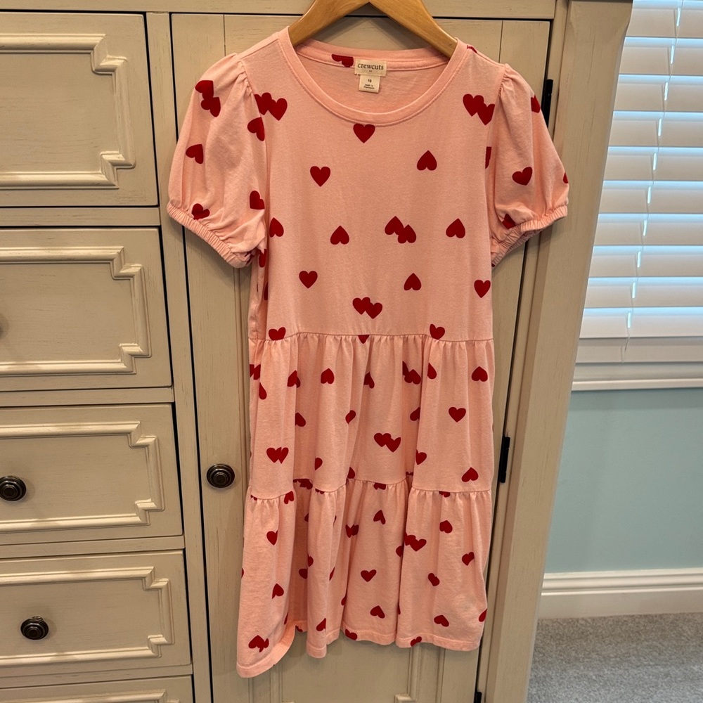 Crewcuts Pink Dress with Red Heart Pattern